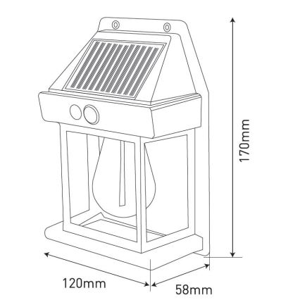 LED Solarna zidna svjetiljka sa senzorom LANTER LED/1W/3,7V 1200 mAh IP44 crna