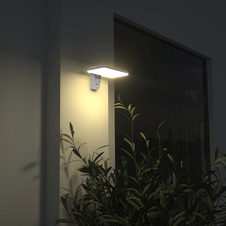 LED Solarna zidna svjetiljka sa senzorom LED/15W/3,2V 4000K/6000K IP65 6000 mAh bijela