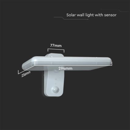 LED Solarna zidna svjetiljka sa senzorom LED/15W/3,2V 4000K/6000K IP65 6000 mAh bijela