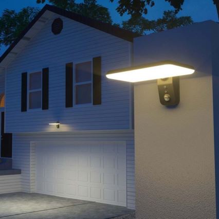 LED Solarna zidna svjetiljka sa senzorom LED/15W/3,2V 4000K/6000K IP65 6000 mAh crna
