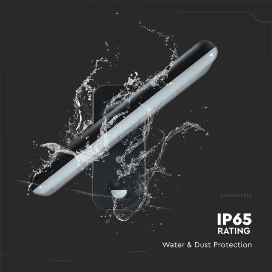 LED Solarna zidna svjetiljka sa senzorom LED/15W/3,2V 4000K/6000K IP65 6000 mAh crna