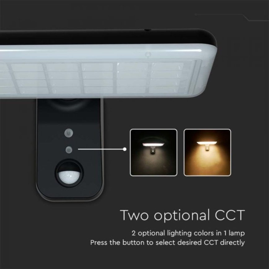 LED Solarna zidna svjetiljka sa senzorom LED/15W/3,2V 4000K/6000K IP65 6000 mAh crna