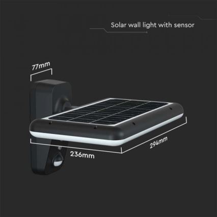 LED Solarna zidna svjetiljka sa senzorom LED/15W/3,2V 4000K/6000K IP65 6000 mAh crna