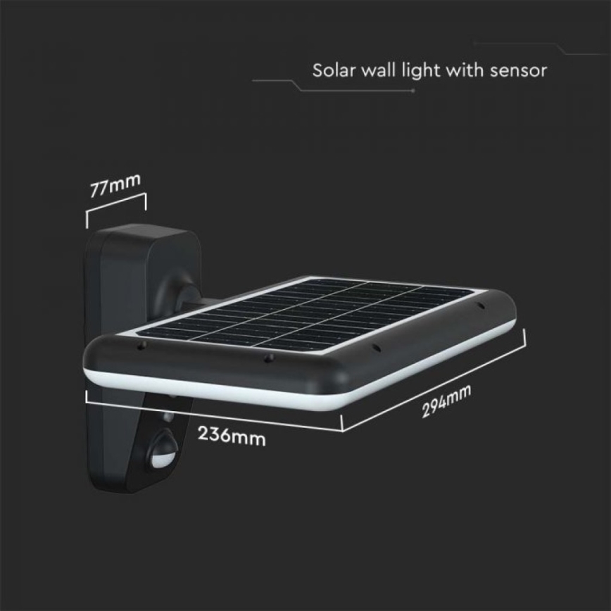 LED Solarna zidna svjetiljka sa senzorom LED/15W/3,2V 4000K/6000K IP65 6000 mAh crna