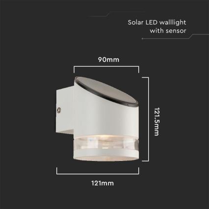 LED Solarna zidna svjetiljka sa senzorom LED/1W/3,7V IP54 3000K bijela