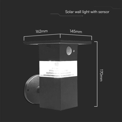 LED Solarna zidna svjetiljka sa senzorom LED/2,5W/3,7V IP54 3000K 2200 mAh
