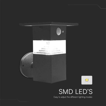 LED Solarna zidna svjetiljka sa senzorom LED/2,5W/3,7V IP54 3000K