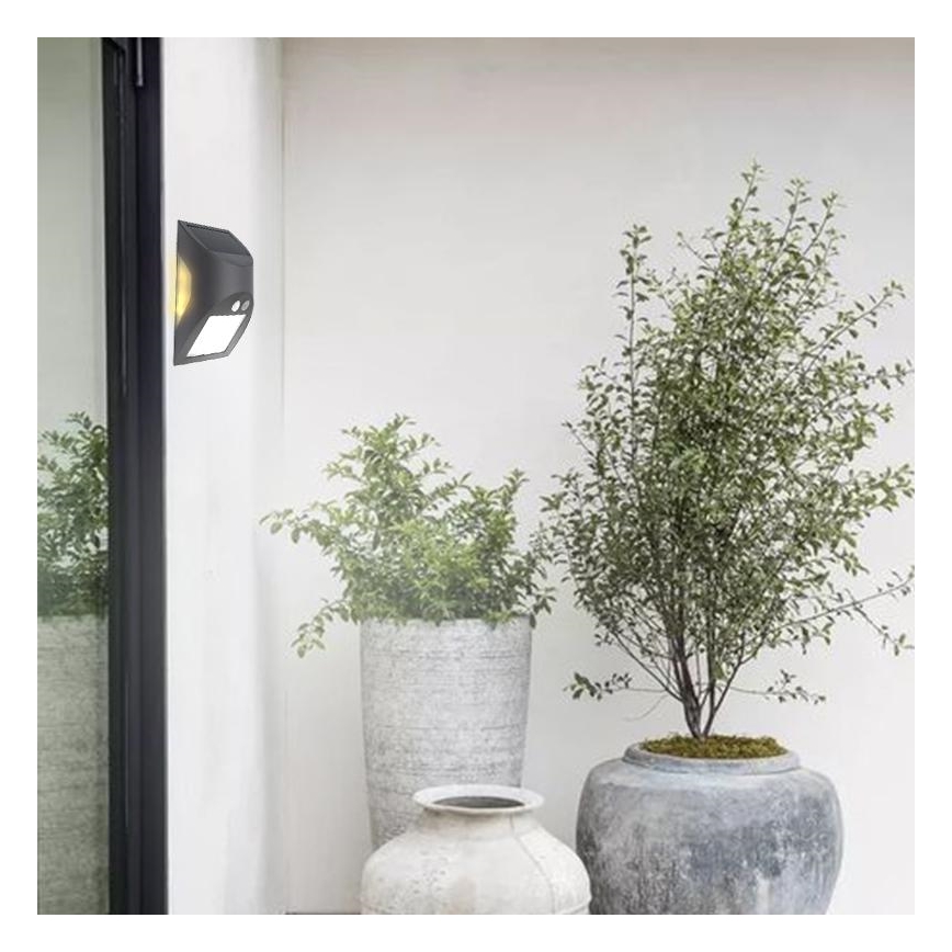 LED solarno zidno svjetlo sa senzorom LED/3W/3,7V 3000/4000K 1200 mAh IP54 antracit