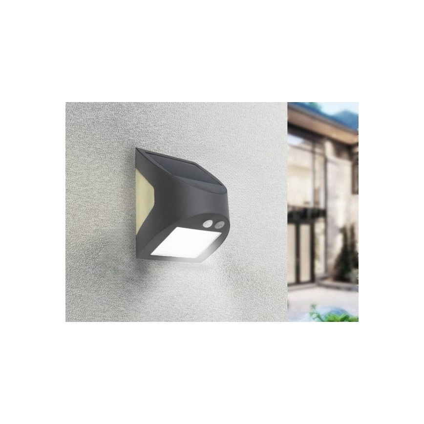 LED solarno zidno svjetlo sa senzorom LED/3W/3,7V 3000/4000K 1200 mAh IP54 antracit