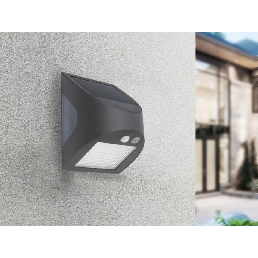 LED solarno zidno svjetlo sa senzorom LED/3W/3,7V 3000/4000K 1200 mAh IP54 antracit