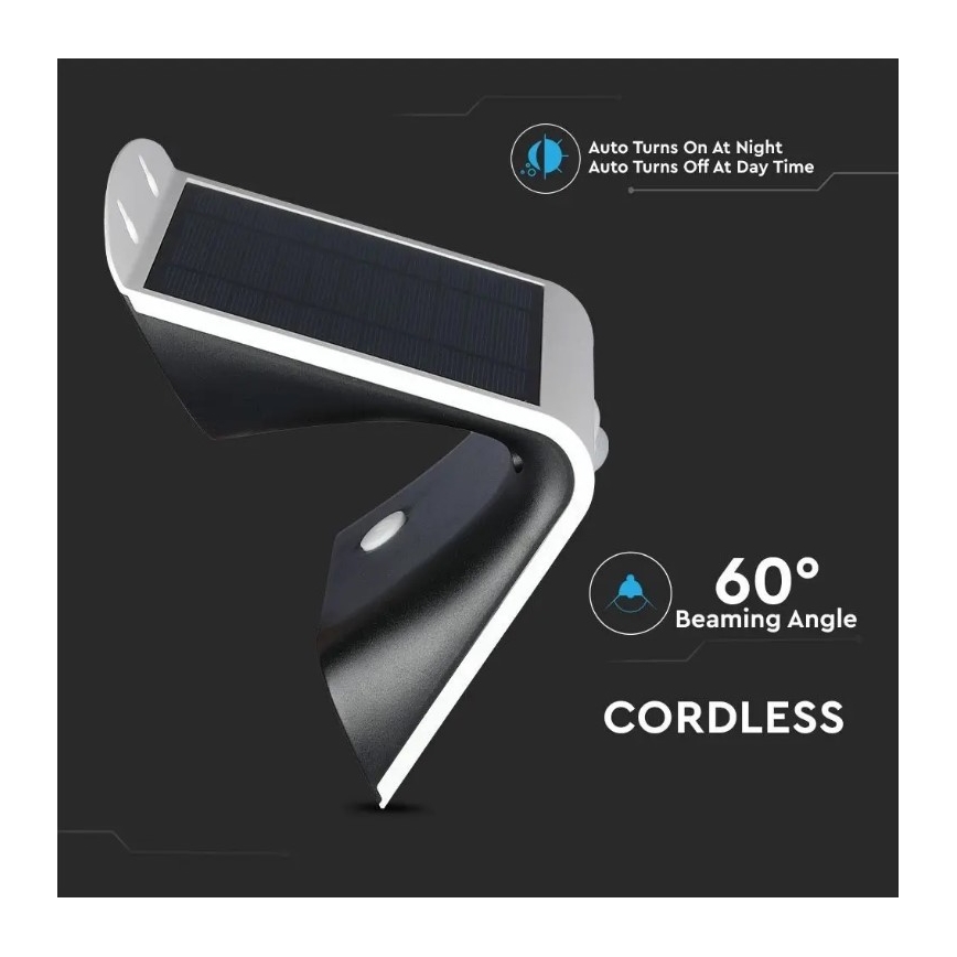 LED Solarna zidna svjetiljka sa senzorom LED/3W/3,7V 3000/4000K IP65 2000 mAh bijela