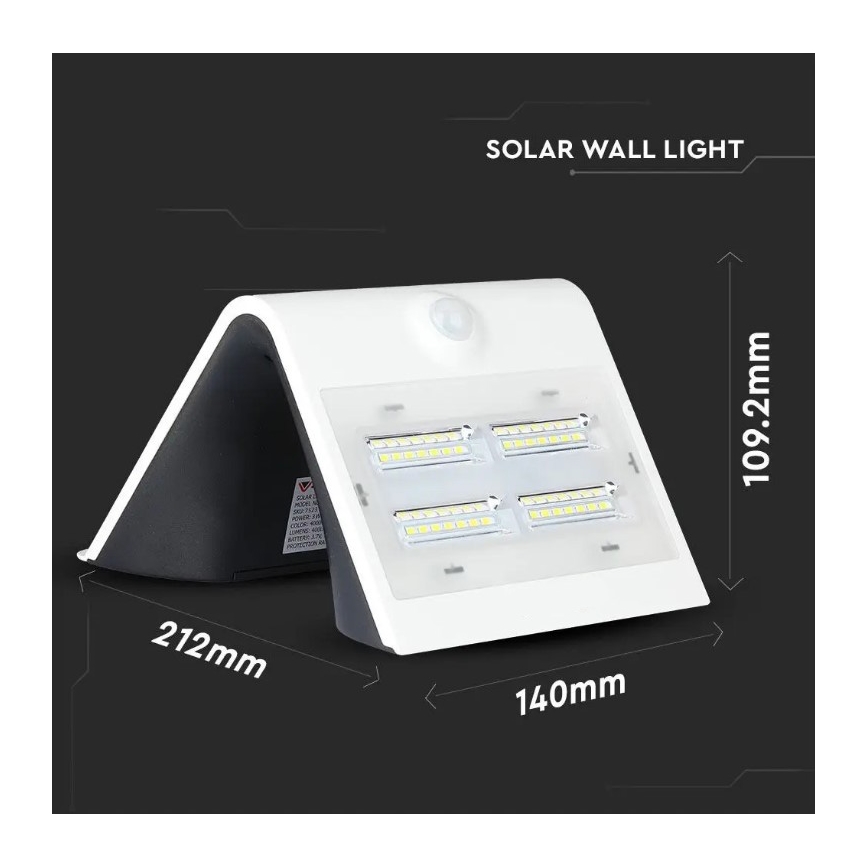 LED Solarna zidna svjetiljka sa senzorom LED/3W/3,7V 3000/4000K IP65 2000 mAh bijela
