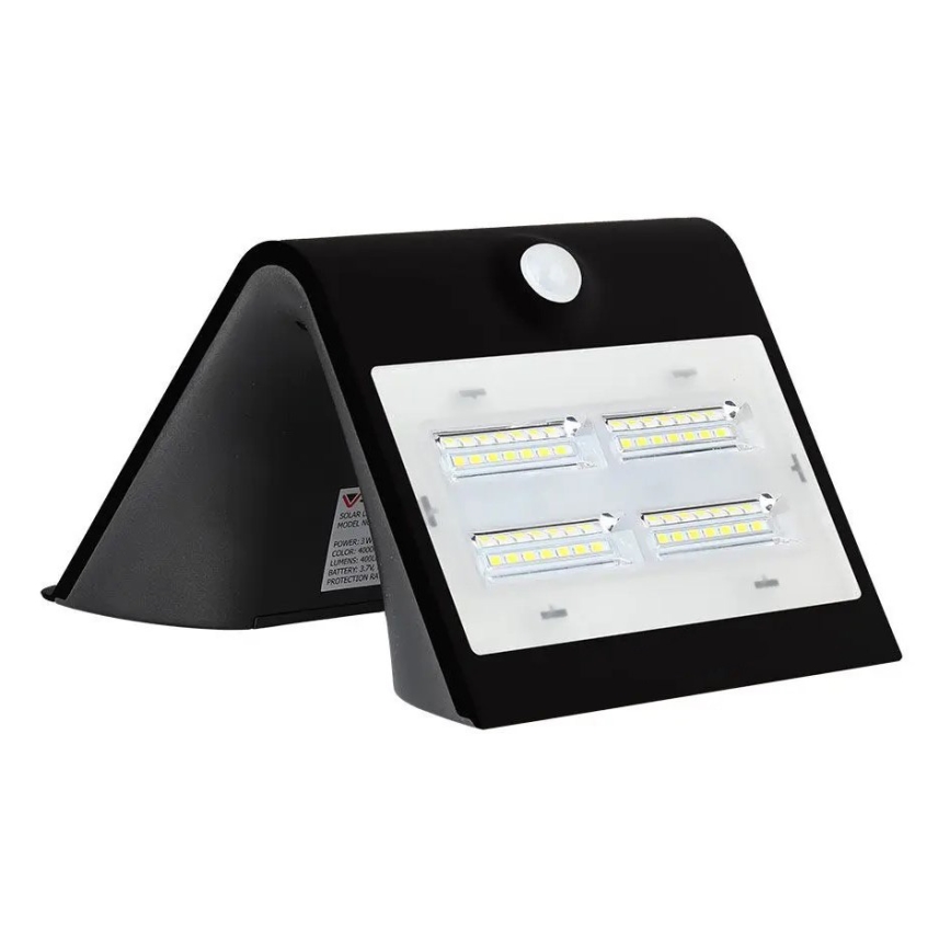 LED Solarna zidna svjetiljka sa senzorom LED/3W/3,7V 3000/4000K IP65 2000 mAh crna