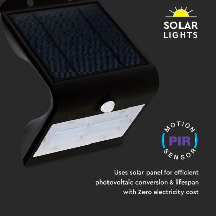 LED Solarna zidna svjetiljka sa senzorom LED/3W/3,7V 3000/4000K IP65 2000 mAh crna