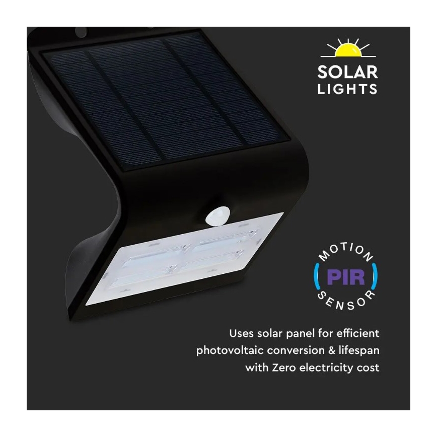 LED Solarna zidna svjetiljka sa senzorom LED/3W/3,7V 3000/4000K IP65 2000 mAh crna