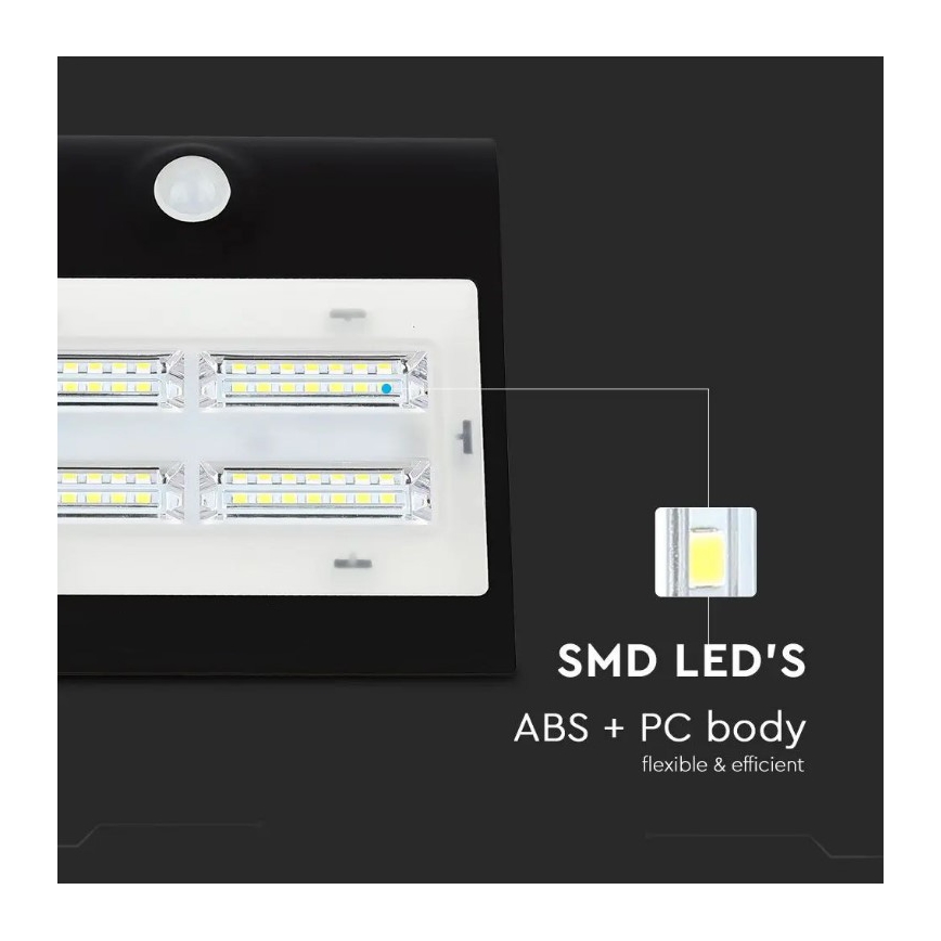 LED Solarna zidna svjetiljka sa senzorom LED/3W/3,7V 3000/4000K IP65 2000 mAh crna