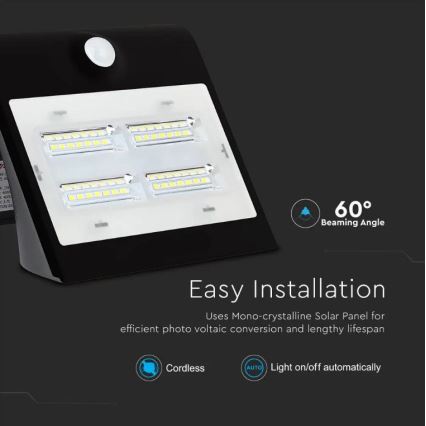 LED Solarna zidna svjetiljka sa senzorom LED/3W/3,7V 3000/4000K IP65 2000 mAh crna