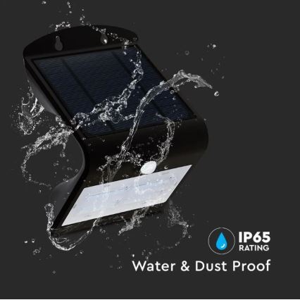 LED Solarna zidna svjetiljka sa senzorom LED/3W/3,7V 3000/4000K IP65 2000 mAh crna