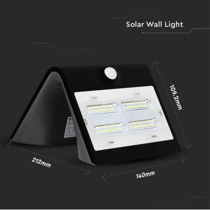 LED Solarna zidna svjetiljka sa senzorom LED/3W/3,7V 3000/4000K IP65 2000 mAh crna
