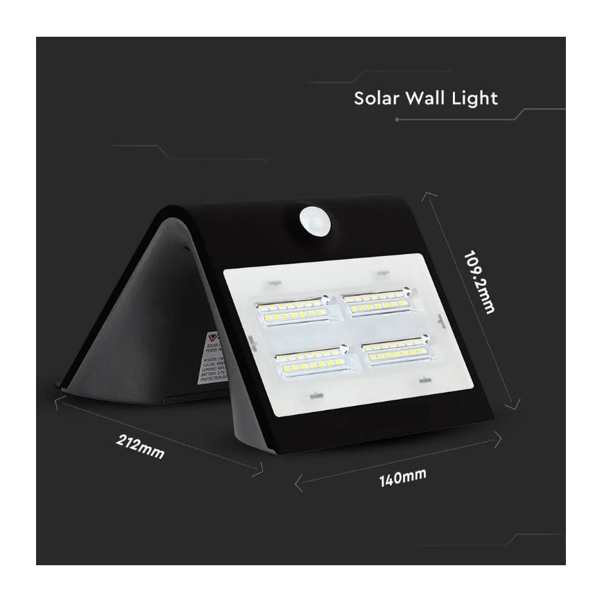LED Solarna zidna svjetiljka sa senzorom LED/3W/3,7V 3000/4000K IP65 2000 mAh crna
