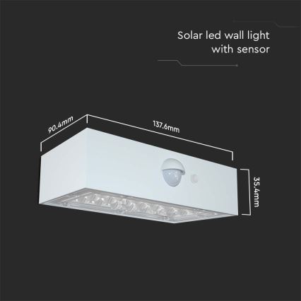 LED Solarna zidna svjetiljka sa senzorom LED/3W/3,7V 3000K/4000K IP65 bijela