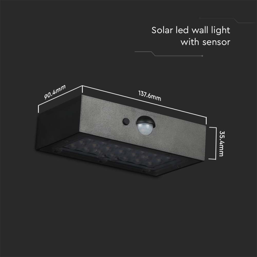 LED Solarna zidna svjetiljka sa senzorom LED/3W/3,7V 3000K/4000K IP65 crna