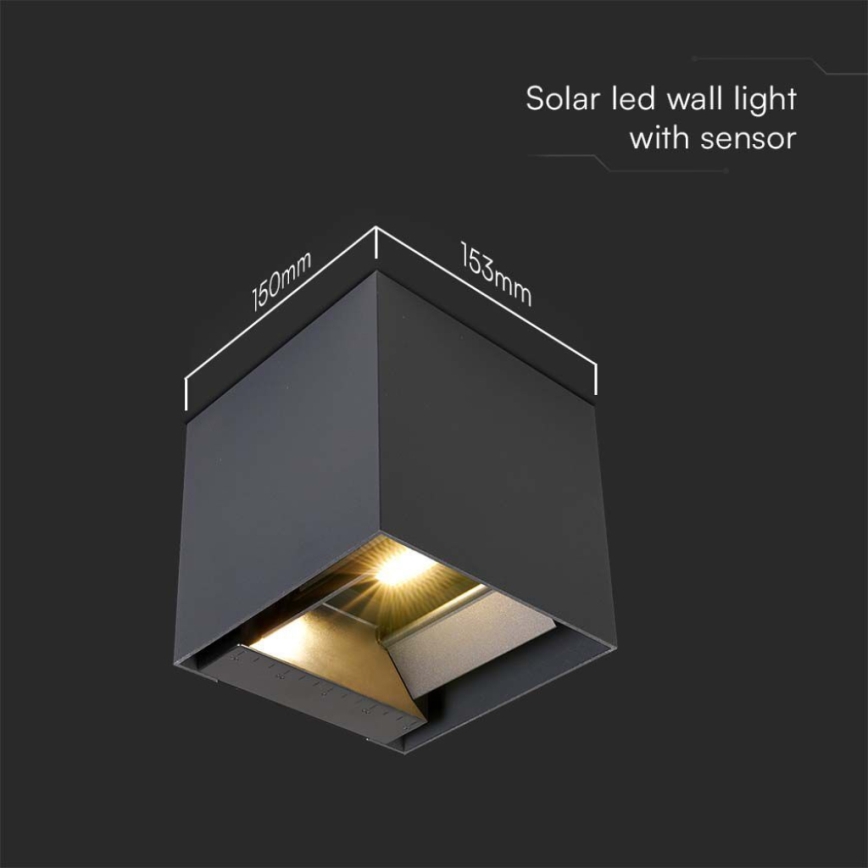 LED Solarna zidna svjetiljka sa senzorom LED/3W/3,7V IP65 4000K 2600 mAh crna