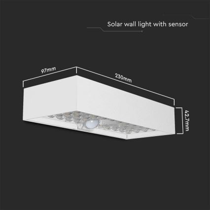 LED Solarna zidna svjetiljka sa senzorom LED/6W/3,7V IP65 4000K 3000 mAh bijela