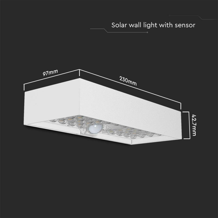 LED Solarna zidna svjetiljka sa senzorom LED/6W/3,7V IP65 4000K 3000 mAh bijela