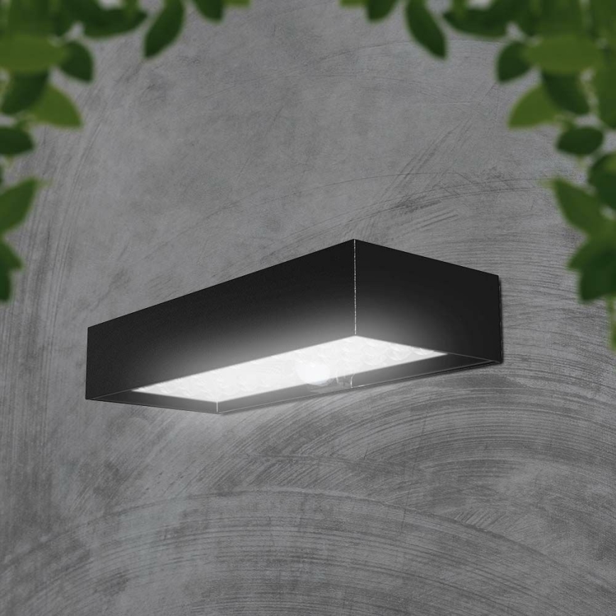 LED Solarna zidna svjetiljka sa senzorom LED/6W/3,7V IP65 4000K 3000 mAh crna