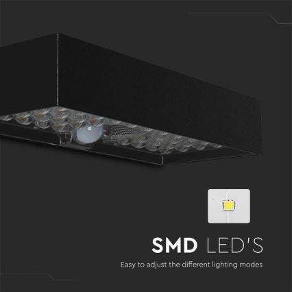 LED Solarna zidna svjetiljka sa senzorom LED/6W/3,7V IP65 4000K 3000 mAh crna