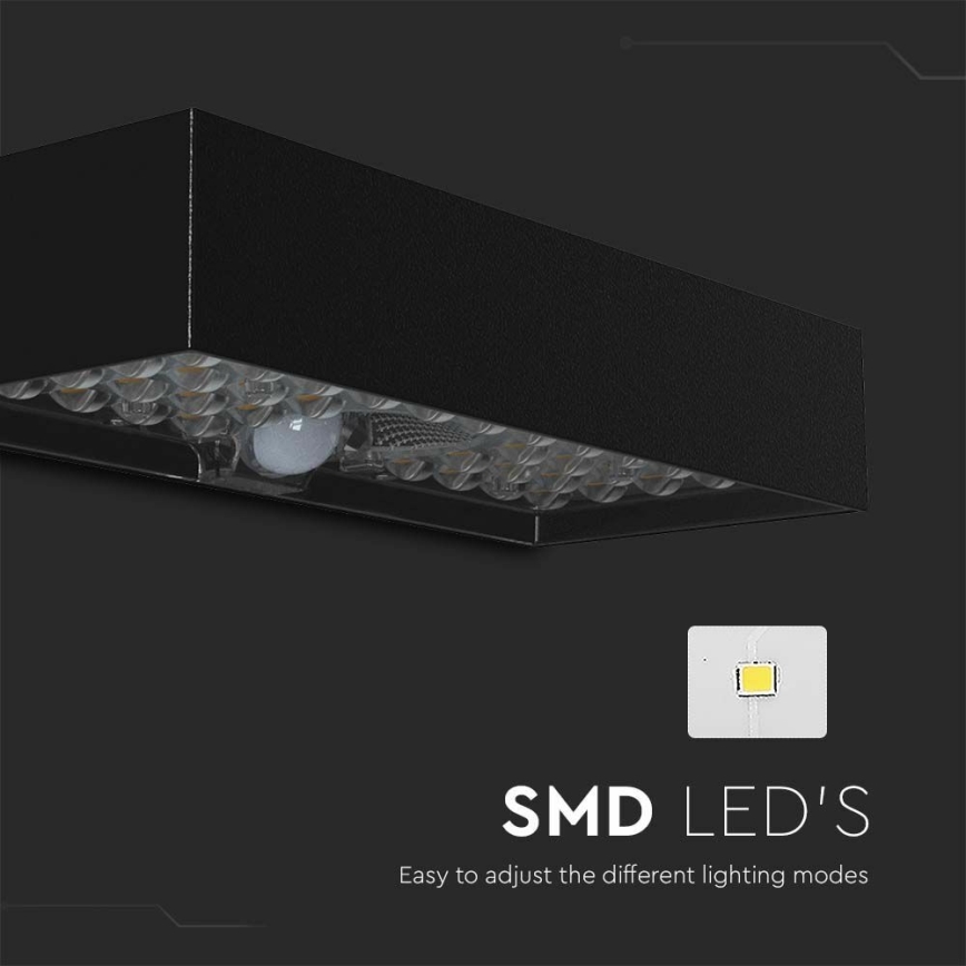 LED Solarna zidna svjetiljka sa senzorom LED/6W/3,7V IP65 4000K 3000 mAh crna