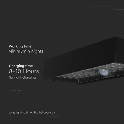LED Solarna zidna svjetiljka sa senzorom LED/6W/3,7V IP65 4000K 3000 mAh crna