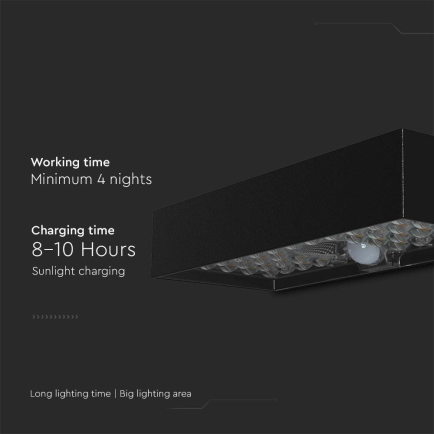 LED Solarna zidna svjetiljka sa senzorom LED/6W/3,7V IP65 4000K 3000 mAh crna