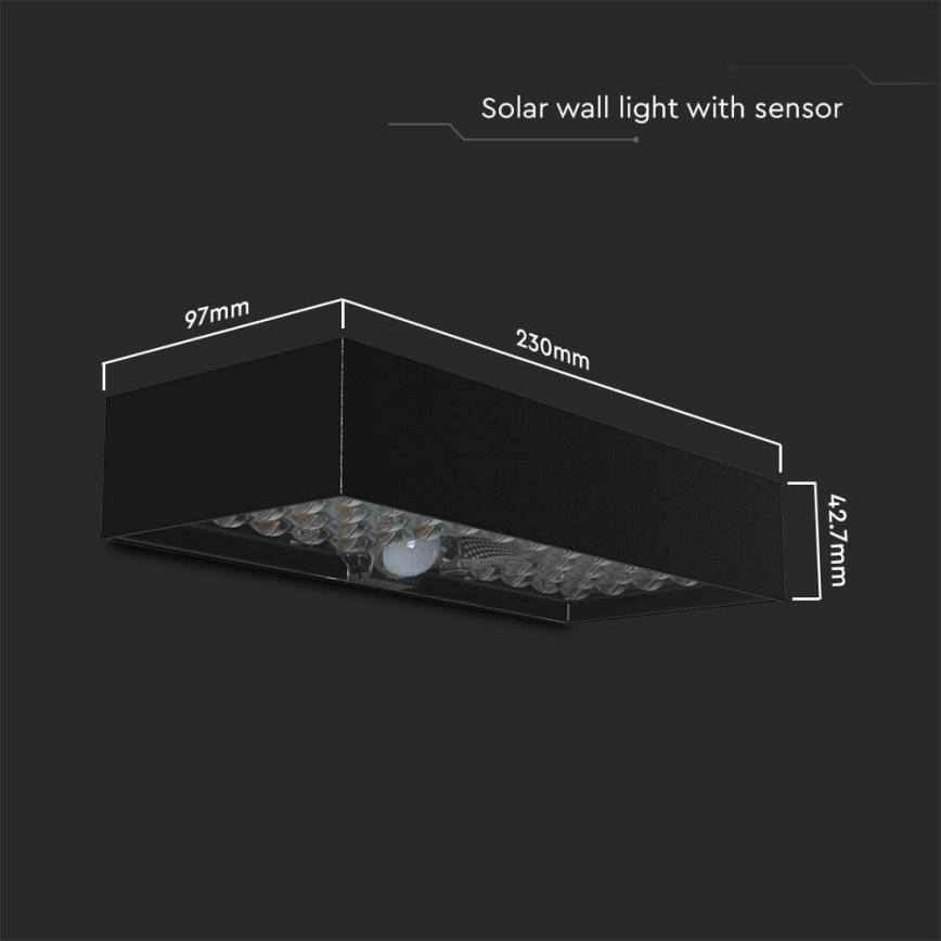 LED Solarna zidna svjetiljka sa senzorom LED/6W/3,7V IP65 4000K 3000 mAh crna