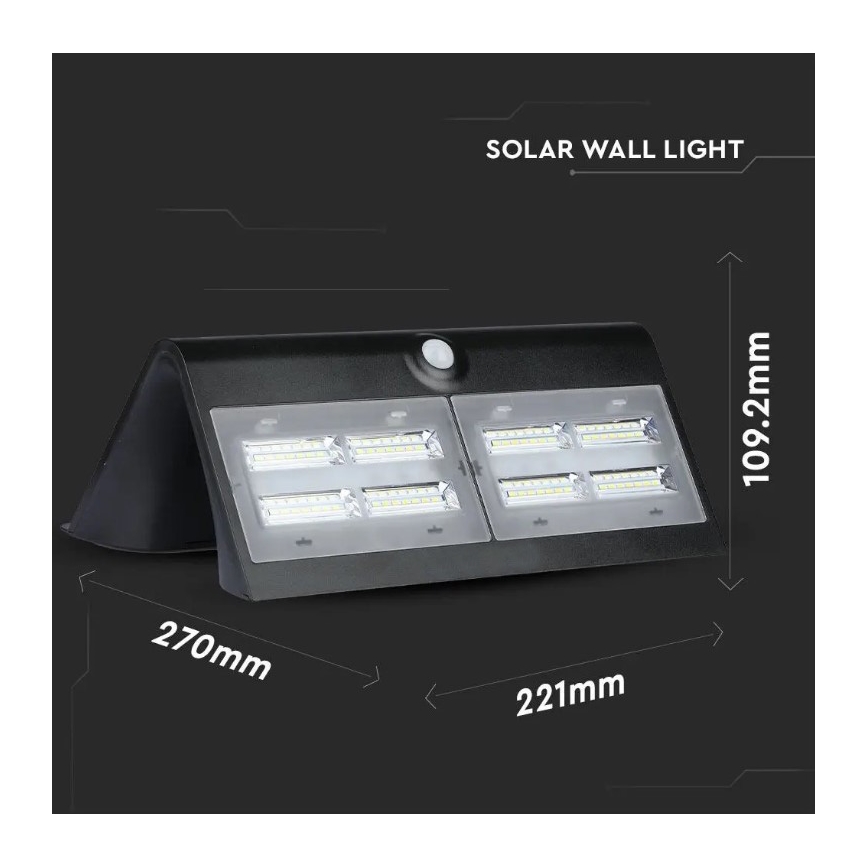 LED Solarna zidna svjetiljka sa senzorom LED/7W/3,7V 4000K IP65 4000 mAh crna