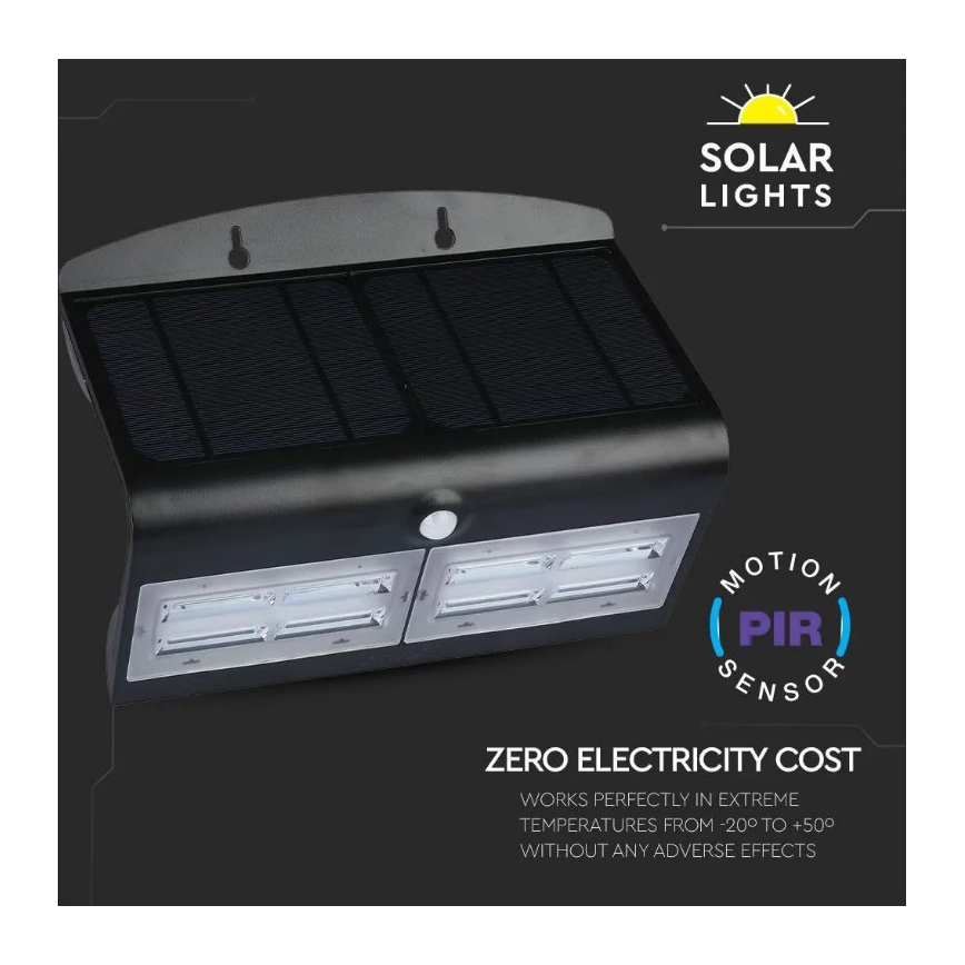 LED Solarna zidna svjetiljka sa senzorom LED/7W/3,7V 4000K IP65 crna