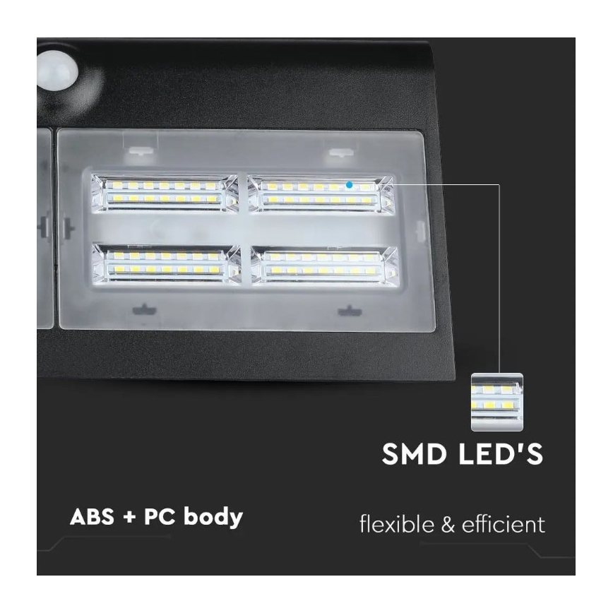 LED Solarna zidna svjetiljka sa senzorom LED/7W/3,7V 4000K IP65 crna