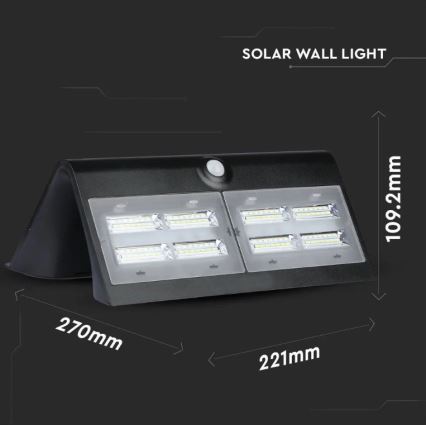 LED Solarna zidna svjetiljka sa senzorom LED/7W/3,7V 4000K IP65 crna