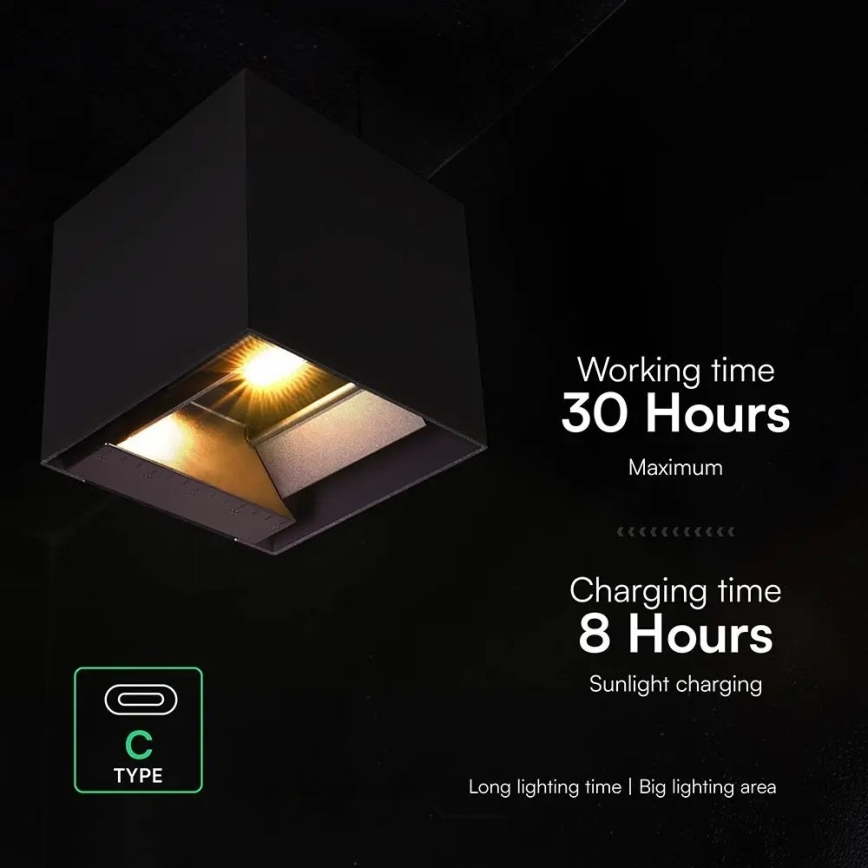 LED solarno zidno svjetlo sa senzorom LED/9W/3,7V 3000/4000/5000K IP65 2600 mAh crno
