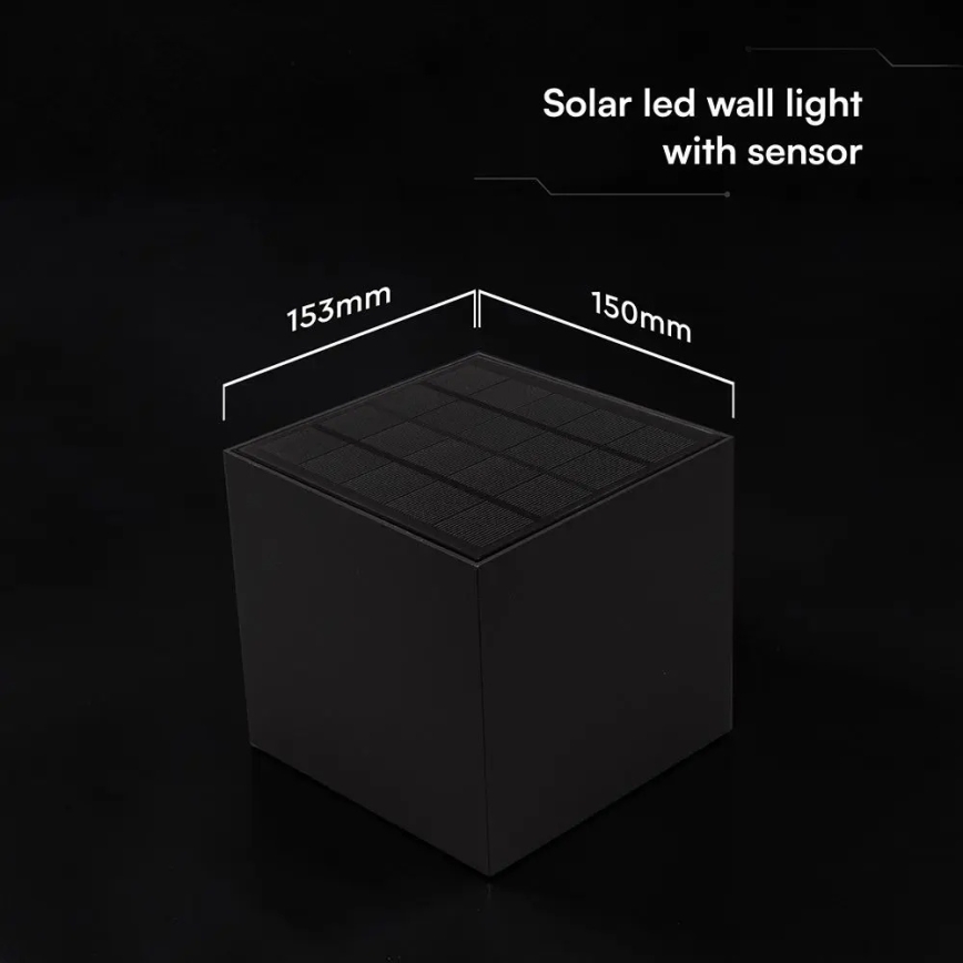 LED solarno zidno svjetlo sa senzorom LED/9W/3,7V 3000/4000/5000K IP65 2600 mAh crno