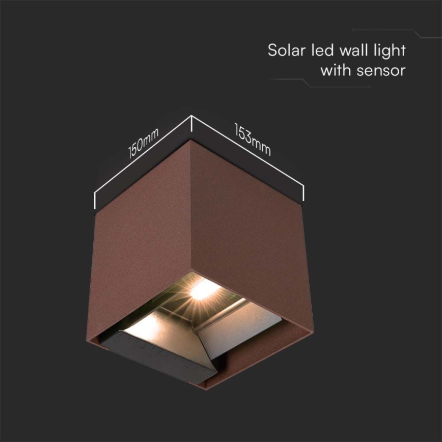 LED Solarna zidna svjetiljka sa senzorom LED/9W/3,7V IP65 4000K 2600 mAh smeđa