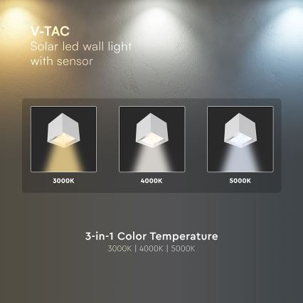 LED solarna zidna svjetiljka sa senzorom LED/9W/5V 3000/4000/5000K IP65 2600 mAh bijela