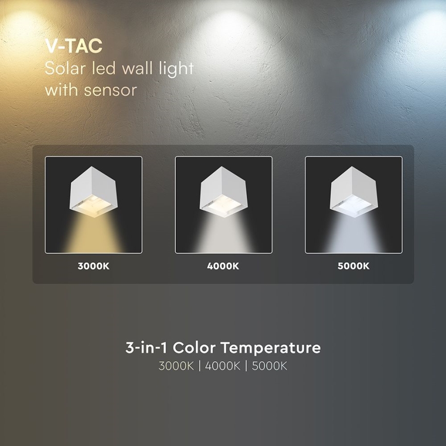 LED solarna zidna svjetiljka sa senzorom LED/9W/5V 3000/4000/5000K IP65 2600 mAh bijela