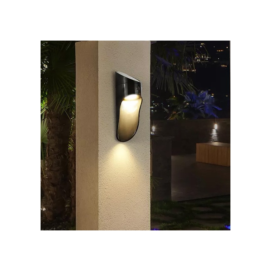 LED Solarna zidna svjetiljka sa senzorom PALESA LED/1W/3,7V IP65 crna