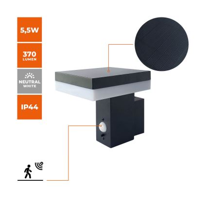 LED Solarna zidna svjetiljka sa senzorom SOLARIS2 LED/5,5W/3,7V 4000K IP44 2600 mAh