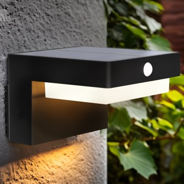 LED Solarna zidna svjetiljka sa senzorom za pokret i dan/noć PALERMO LED/5W/2000 mAh IP54 crna