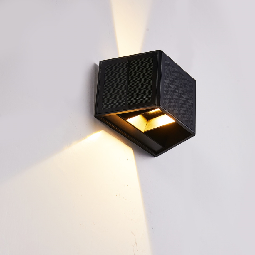 LED Solarna zidna svjetiljka WINGS LED/2W/1200 mAh 3,7V 3000K IP54 crna