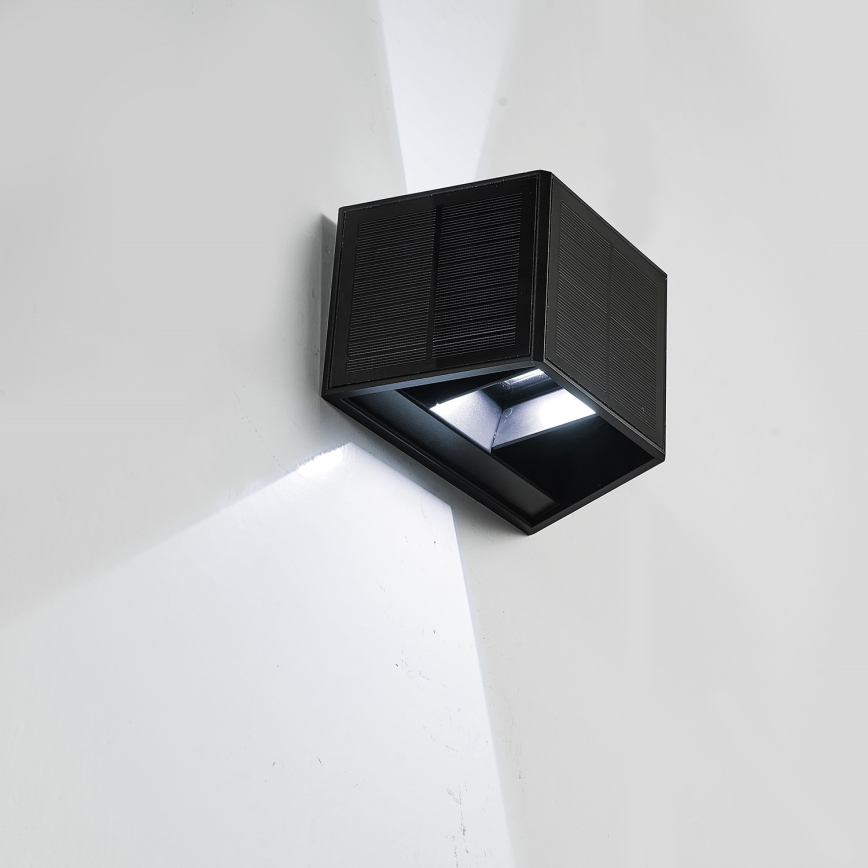 LED Solarna zidna svjetiljka WINGS LED/2W/1300 mAh 3,7V 6000K IP54 crna