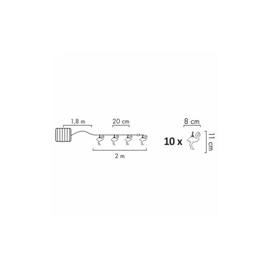 LED Solarni dekorativni lanac 10xLED/1,2V 300 mAh 3,8 m IP44 flamingo